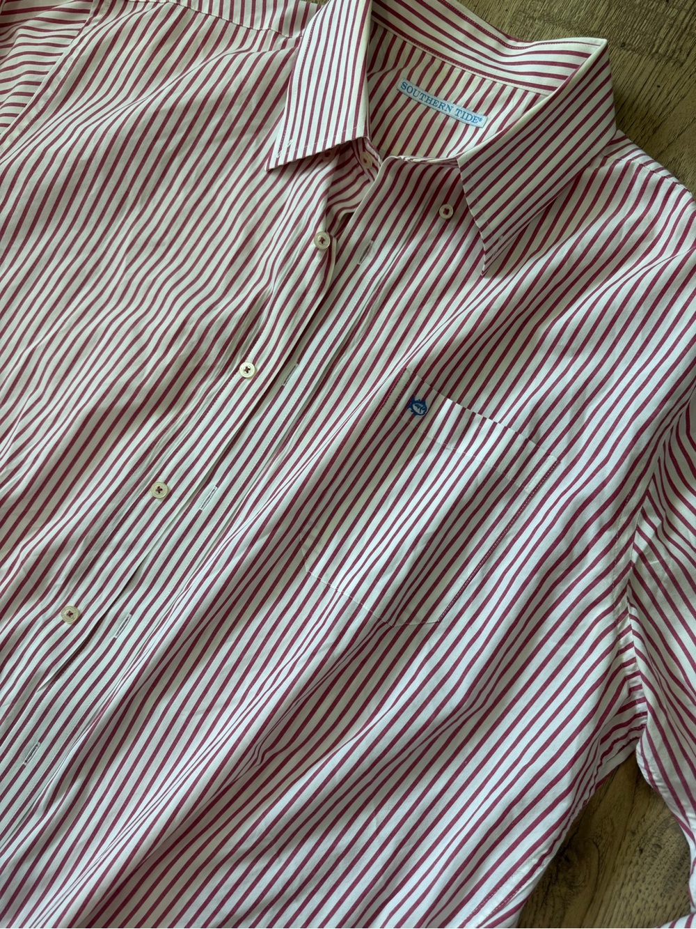 Southern Tide Men's Red & White Striped Button-Down Shirt - Picture 2 of 4